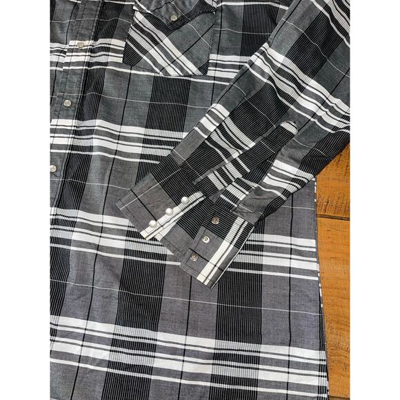 Mens Ely Cattleman 2XL Tall Black White Plaid Snap‎ Button Up Lightweight Shirt - Picture 2 of 7